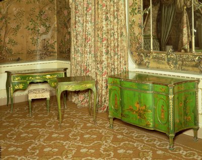 Green and gold lacquer furniture in the state bedchamber at Nostell Priory, Yorkshire by Thomas Chippendale